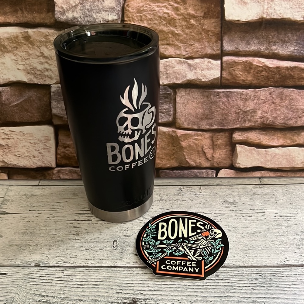 BONES COFFEE CO. Stainless Steel Tumbler with Lid and sticker (Kodiak brand)